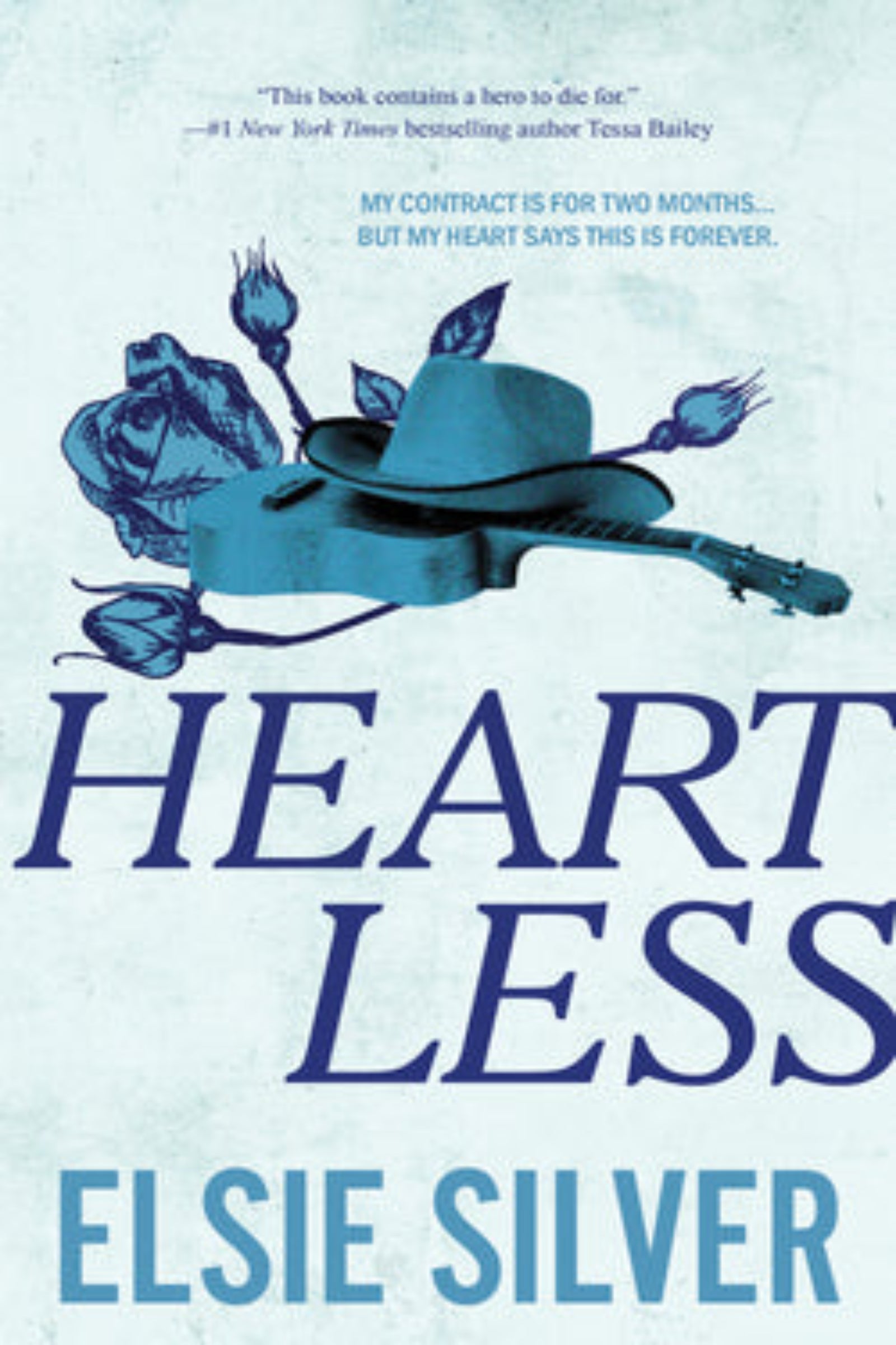 Book cover of 'Heartless' by Elsie Silver with a blue hat and flowers on a light blue background.