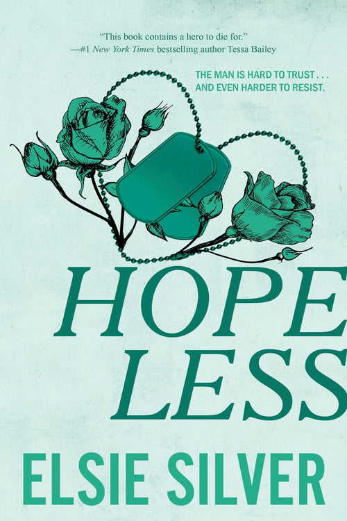 Book cover of 'Hopeless' by Elsie Silver with green roses and a handbag on a light blue background.