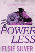 Book cover of 'Powerless' by Elsie Silver with purple text, sneakers, and rose on a light background