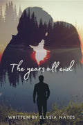 Book cover with silhouette of a person and two bears embracing, set against a sunset over water and trees.