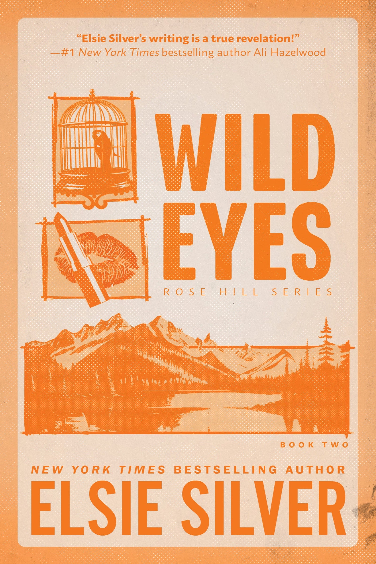 Book cover of 'Wild Eyes' by Elsie Silver with orange text and illustrations on a beige background.
