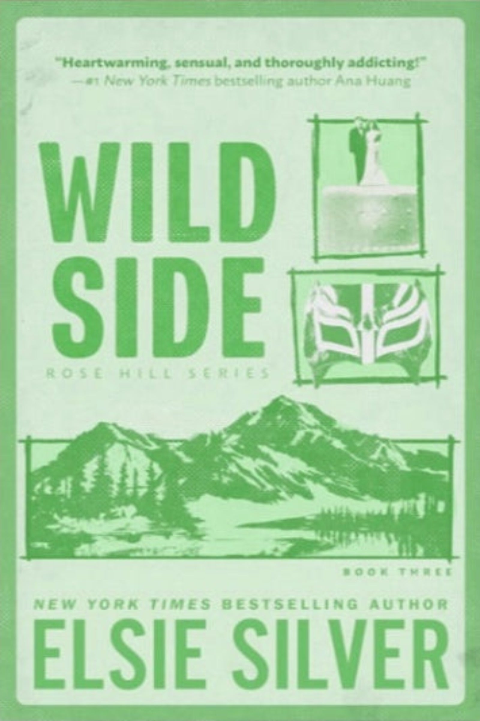 Book cover of 'Wild Side' by Elsie Silver with green background and mountain illustration.